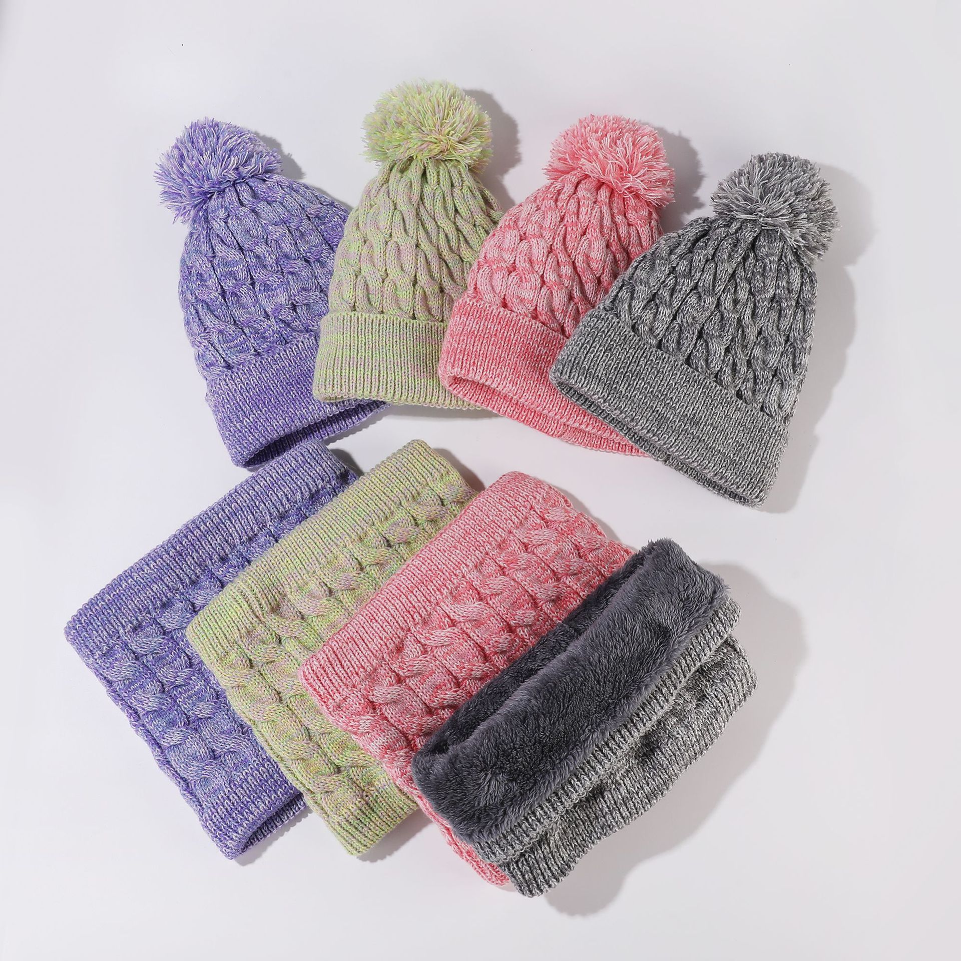 Children's winter hat scarf gloves three-piece set sweet all-match top ball turn-up wool cap thickened warm scarf