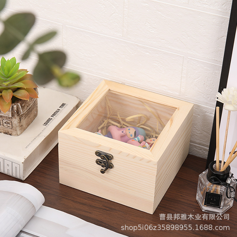 European Style Wedding Bridesmaid Wooden Candy Box Glass Lid Window Opening Hand Gift Box Birthday Gift Festival Gift Wooden Box