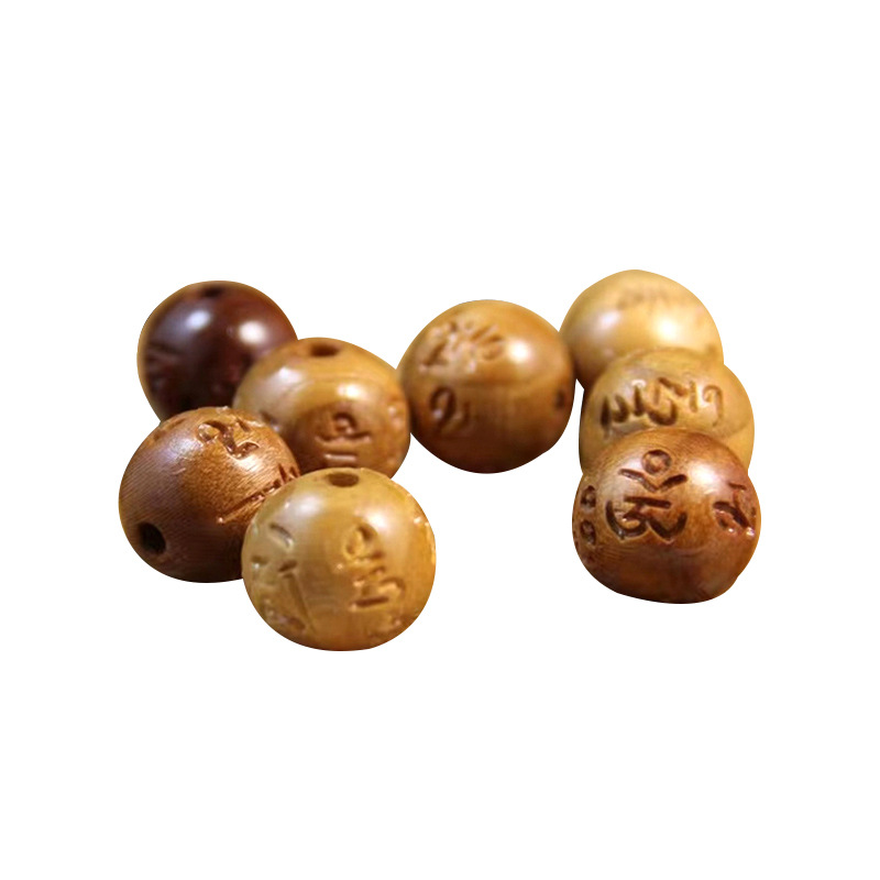Wholesale wood carving accessories peach wood six words mantra beads couple accessories bracelet pendant diy jewelry accessories