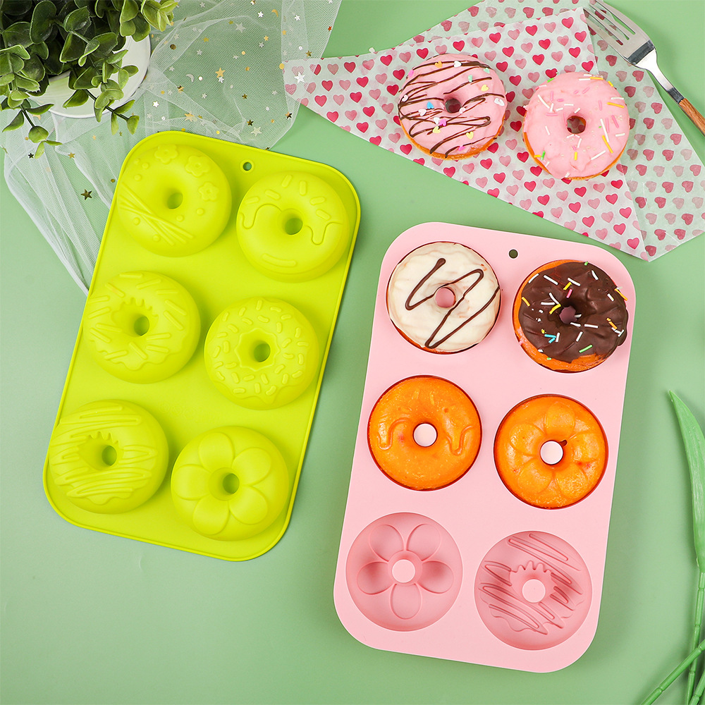 Fcm Silicone Donut Mold 6-Grids Baking Cake Baking Pan Cross-Border Dropshipping Dessert Can Be Customized and Easy to Release Soft Mold