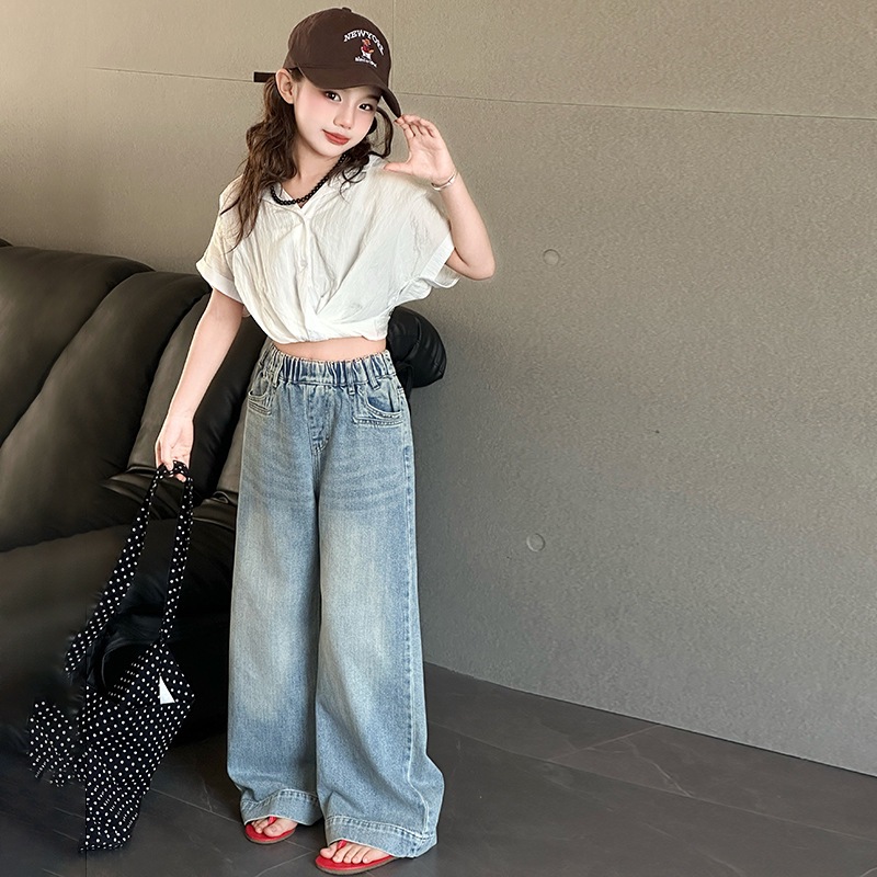 Girls' Jeans 2025 New Spring Denim Trousers Girls' Korean Style Loose Mop Pants Straight Leg Pants