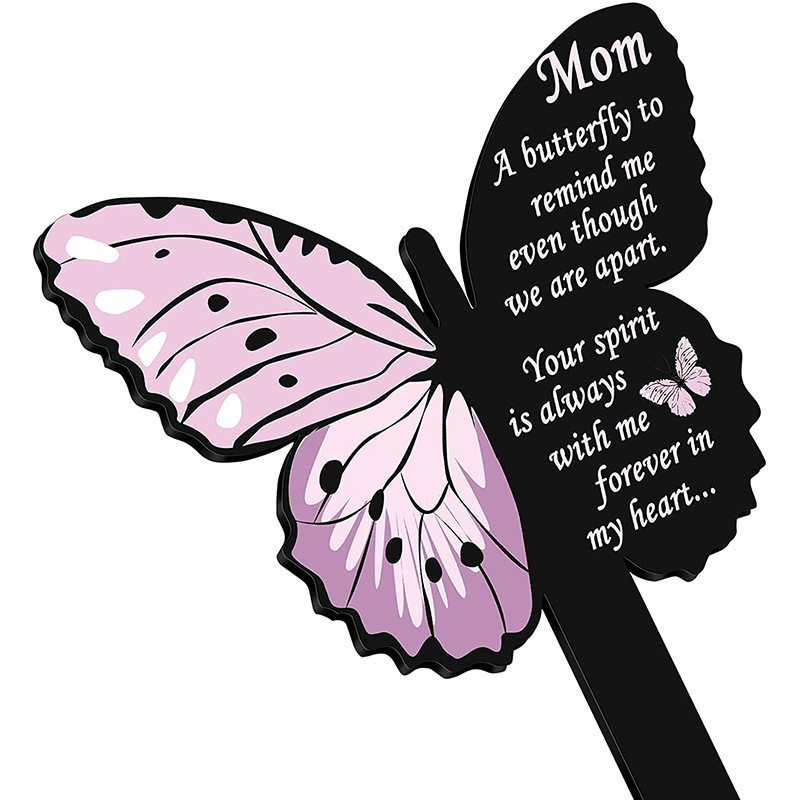 Butterfly Memorial Stake Cemetery Tombstone Wood Stake Marker Acrylic Butterfly Plaque Outdoor Garden Graveyard Cemetery Decor