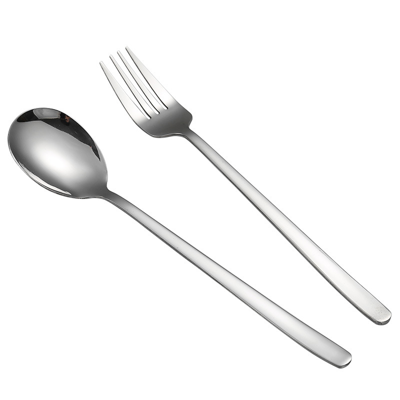 Korean-style Stainless Steel Spoon Fork Long-handle Spoon Fork Household Hotel Restaurant Dessert Bibimbap Spoon Cross-border Tableware suit