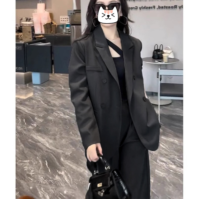 Plus size women's high-grade casual loose suit suit chubby girl slimming wide-leg pants two-piece suit [6613]]