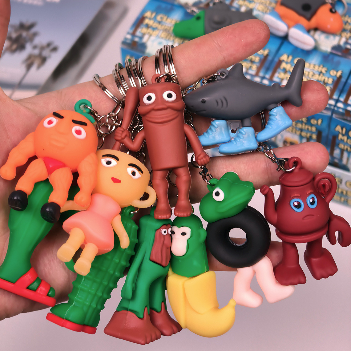 [Exclusive for Foreign Trade] Popular Ai Classic of Mountains and Seas Keychain Doll Blind Box Toy Gift Wooden Stick Man Shark Pendant