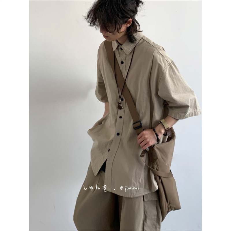 Летняя японская ретро рубашка с коротким рукавом, универсальная свободная стильная большая рубашка для студентов мужчин и женщин