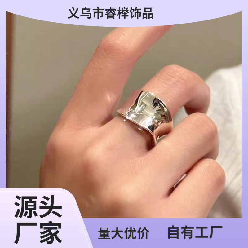 Non-shy Thai silver irregular high-grade glossy ring simple cold style open female adjustable alloy ring wholesale