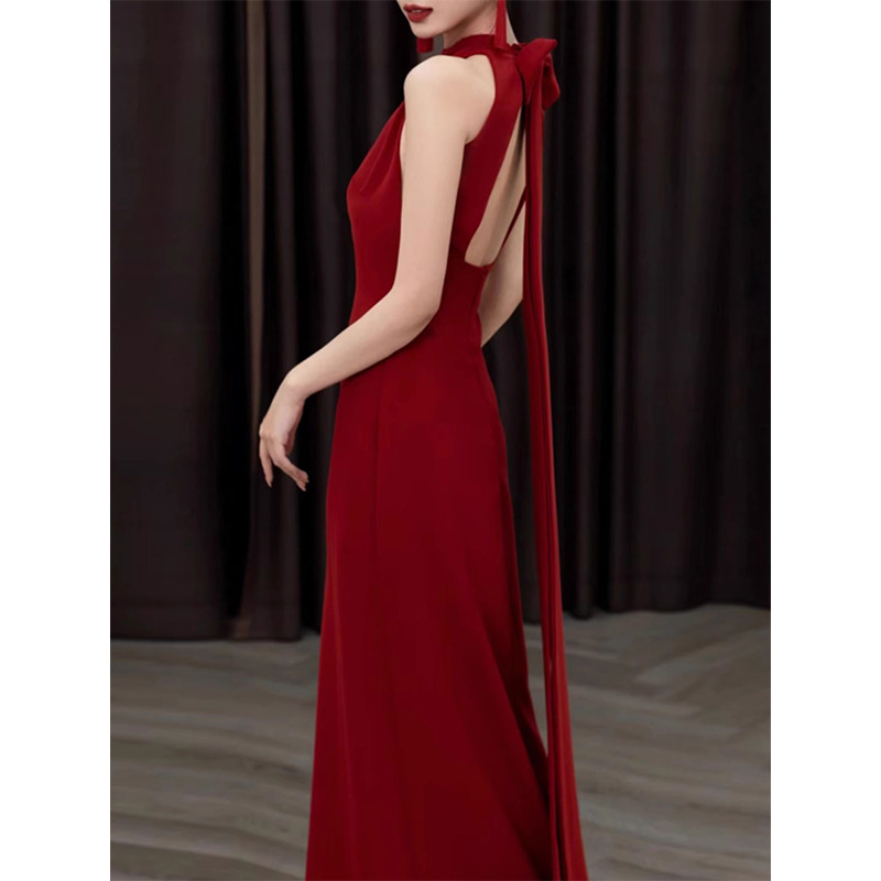 wine red toast 2025 new high-end light luxury engagement dress bride wedding door casual dress