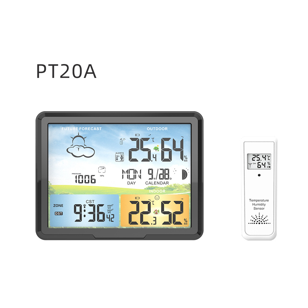Amazon's Popular Color Screen Weather Clock Pt20A Weather Forecast Radio Clock Indoor and Outdoor Temperature and Humidity Lcd Digital Clock