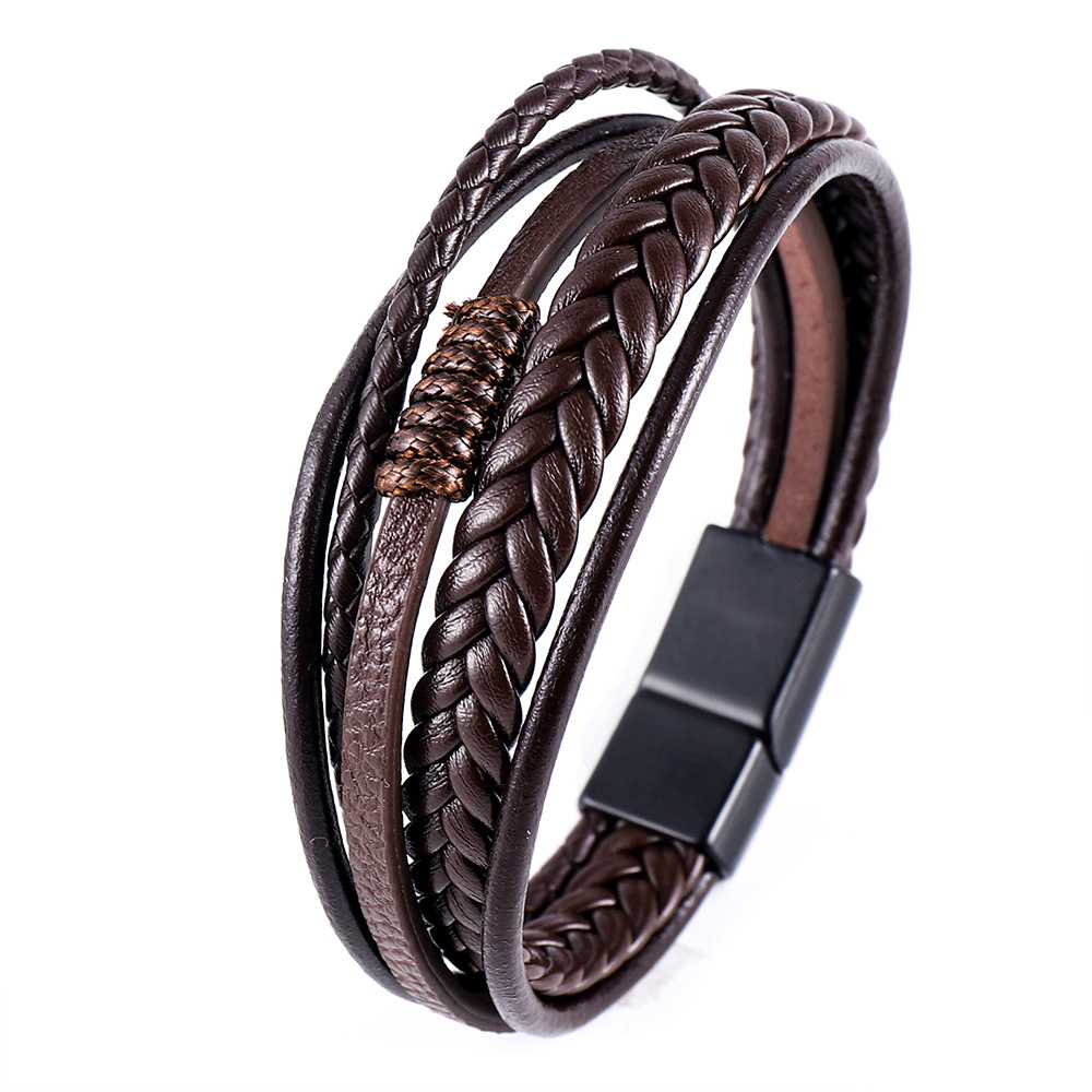 2020 new jewelry cowhide rope woven leather men's bracelet high-grade alloy magnetic buckle leather bracelet cross-border hot sale