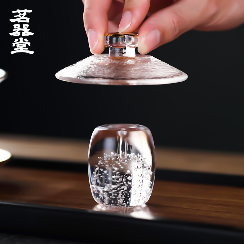 Factory Direct bubble crystal glass glass purple clay teapot cover with line incense holder cup mat tea ceremony creative tea set