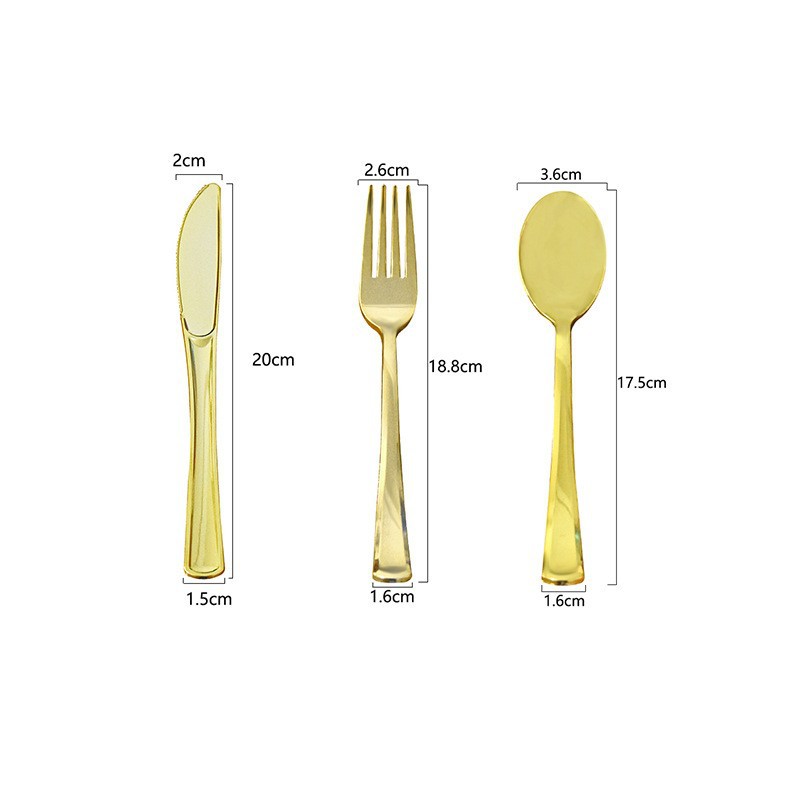 Ready-Made Disposable Tableware Gold-Rimmed Set Knife, Fork and Spoon Serving Birthday Party Set Amazon Xiyin Cross-Border