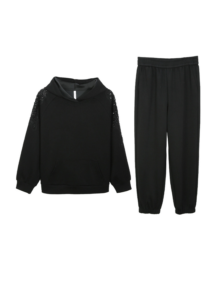 Slim Show plus size Women's Fashionable Western Style Huggy Hooded Sweat Pants Two-Piece Set Fat mm2024 Autumn New