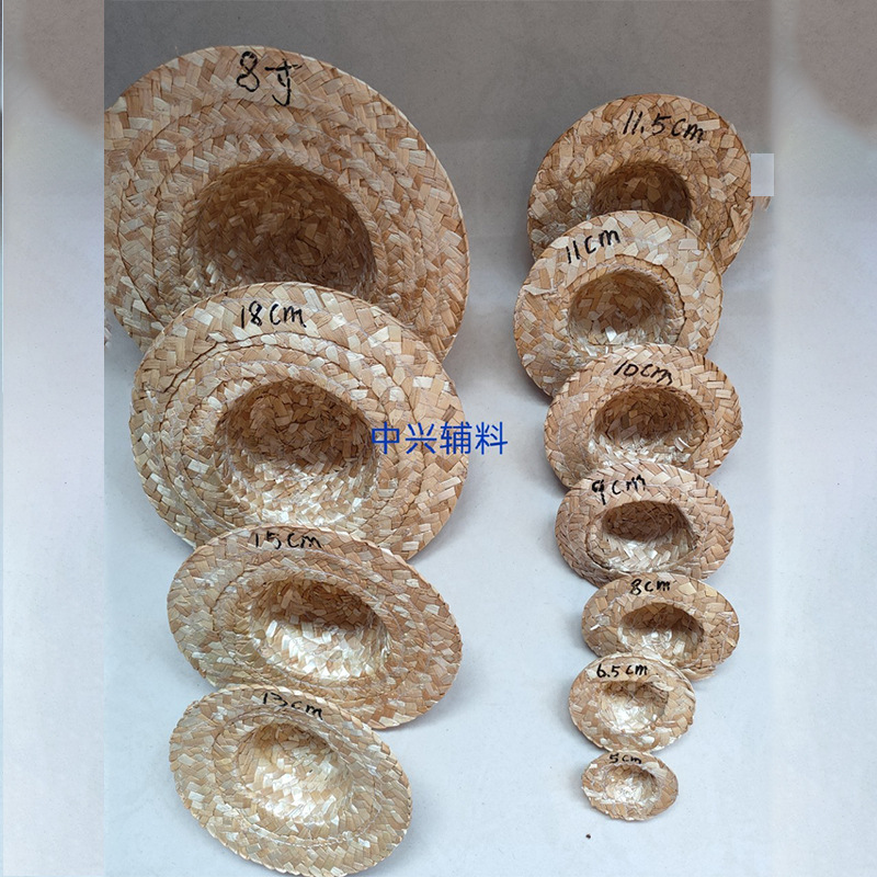 Hand-Woven Small Straw Hat Craft Straw Mini Small Straw Hat DIY13CM Self-Mockery Bear Yellow Duck Mini Straw Hat
