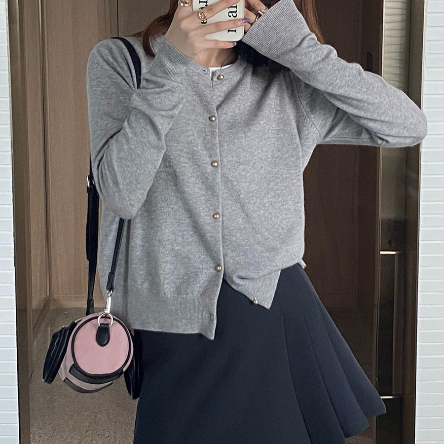 Новый серый вязаный кардиган для женщин осенью, тонкий свитер-жакет, длинный рукав