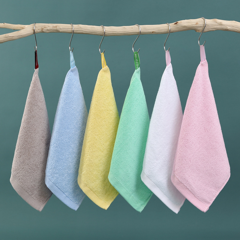 Kindergarten Special Mouth Wiping Kidsren's Square Towel Pure Cotton with Lanyard Pure Cotton Absorbent Hand Wiping Towel Pure Color Thickeneded