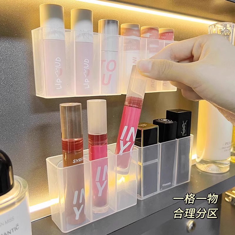 Lipstick Wall-Mounted Storage Box Three-Compartment Punch-Free Mirror Cabinet Storage Box Bathroom Sundries Cosmetics Storage Box