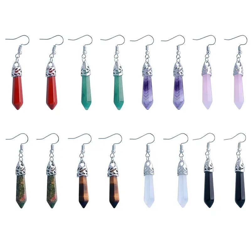 Креативные модные серьги с натуральным камнем, кристаллический одиночный заостренный шестигранный кулон, серьги из нержавеющей стали