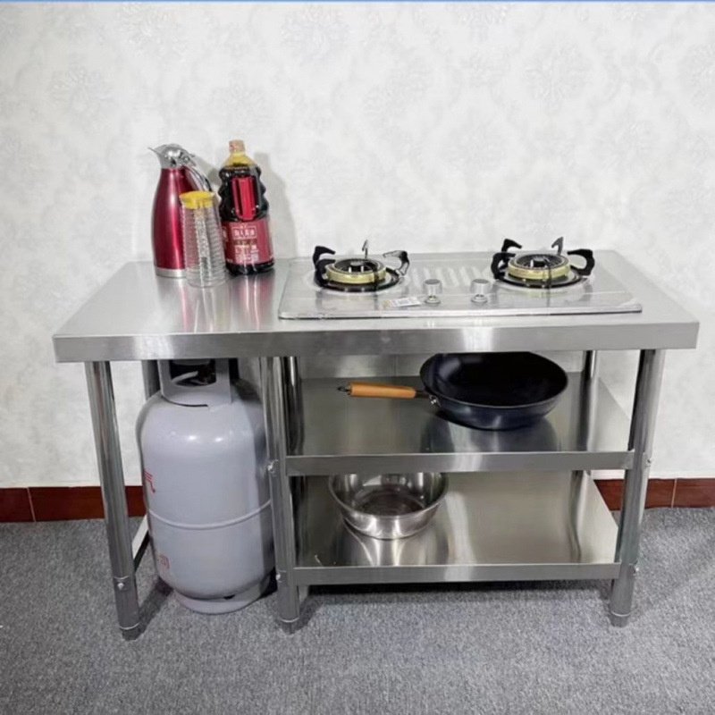 Кухонная газовая плита из нержавеющей стали, подставка для нарезки овощей и мяса, трёхслойный рабочий стол, который может держать газовые баллоны