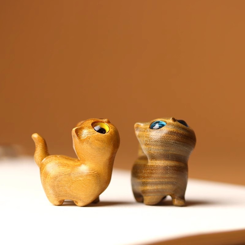 Резьба из зеленого сандалового дерева, креативная деревянная фигурка кота, игрушка для рук, подарок на день рождения