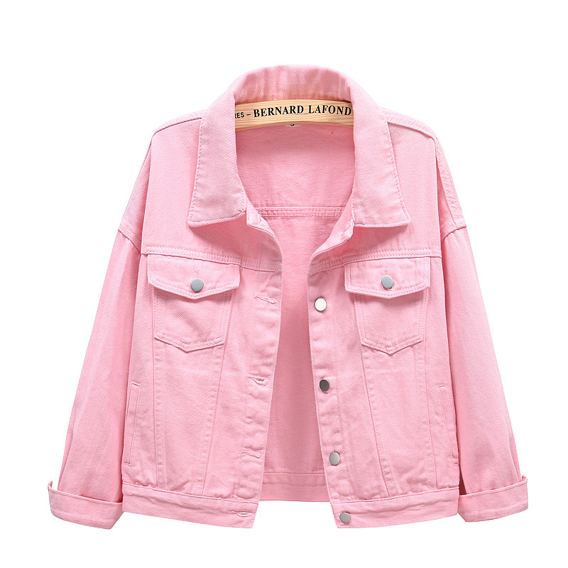Pink Spring New Color Denim Jacket Women's Short Korean Style Loose bf Long Sleeve Jacket Large Size Casual Top