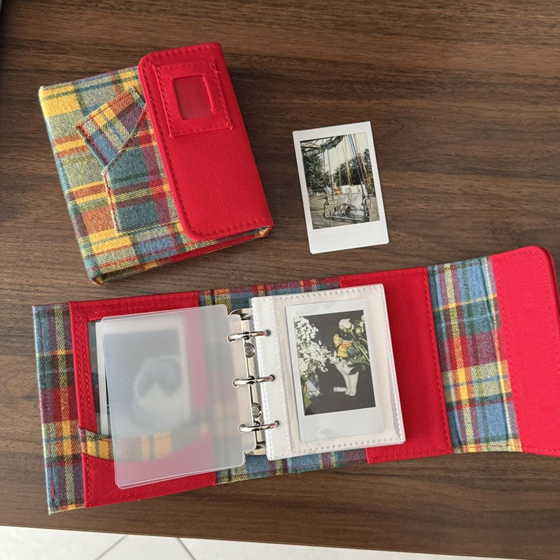 Little Red Book Candy Color Blue Pink Plaid One-Square Card Album Binder Star-Chasing Storage Album Fabric New Style