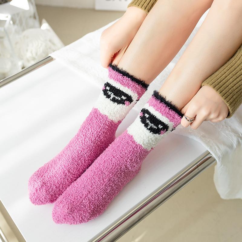 Winter Casual Purple Women Coral Fleece Warm Custom Cartoon Anime Bag Winter Knitwear Women Socks Jia Yao Socks