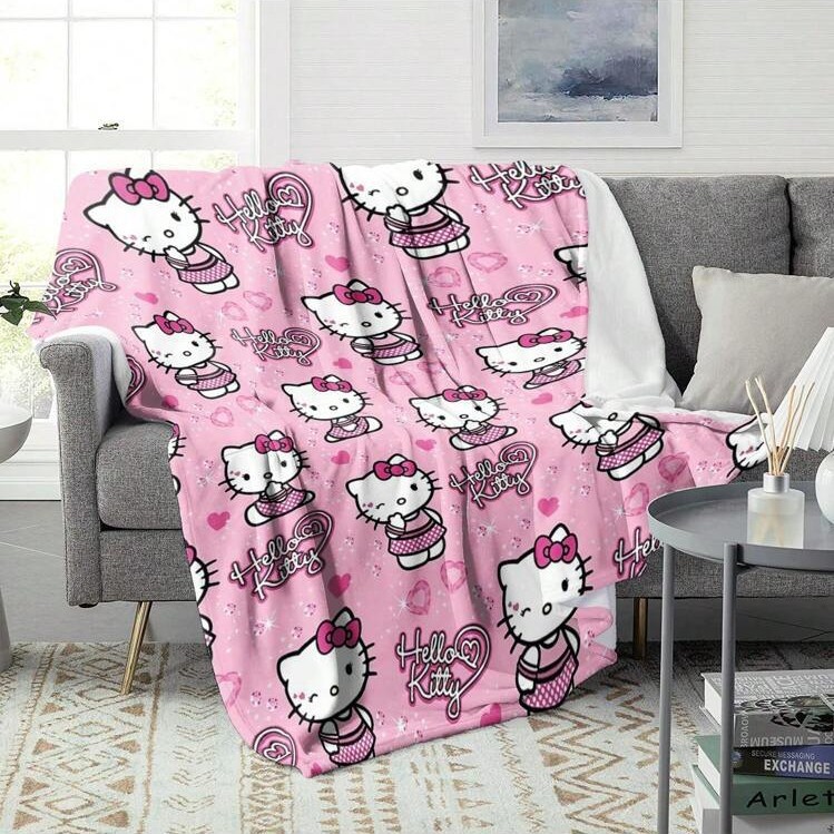 Sanrio 1Pc Valentine's Day Hello Kitty Cartoon Pattern Flannel