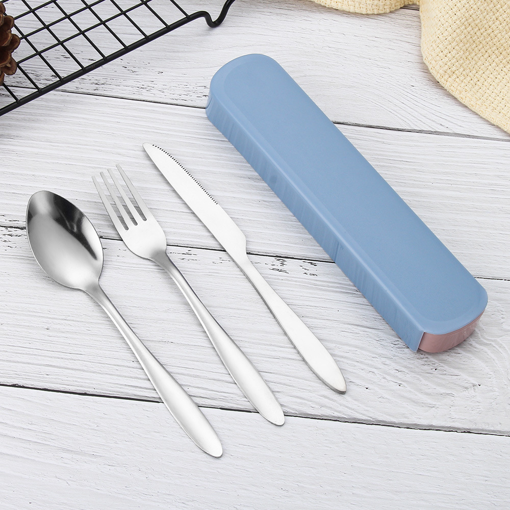 Western Food Tableware Set Knife and Fork Spoon Stainless Steel Spoon Fork Chopsticks Three-piece Portable Storage Box Printable LOGO