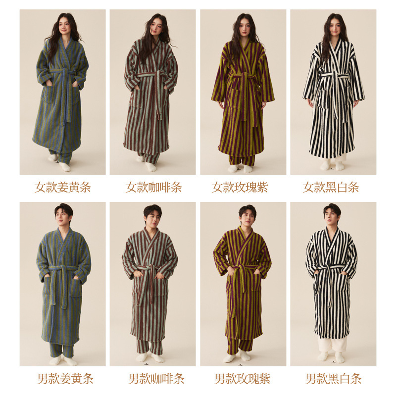 in stock Autumn and Winter New Coral Fleece Thickened Beautiful Fleece Men's and Women's Nightgown Long Bathrobe Couple Pajamas