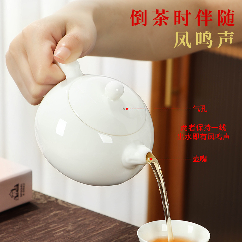 Sheep fat jade porcelain Fengming pot can sing teapot Dehua white porcelain kung fu tea set company activity LOGO gift