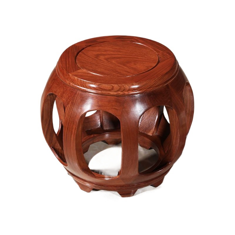 Drum Stool Chinese Antique Solid Wood Round Stool Rosewood Drum Pier Living Room Coffee Table Low Stool Chicken Wing Wood Ancient Clouds Sensitive