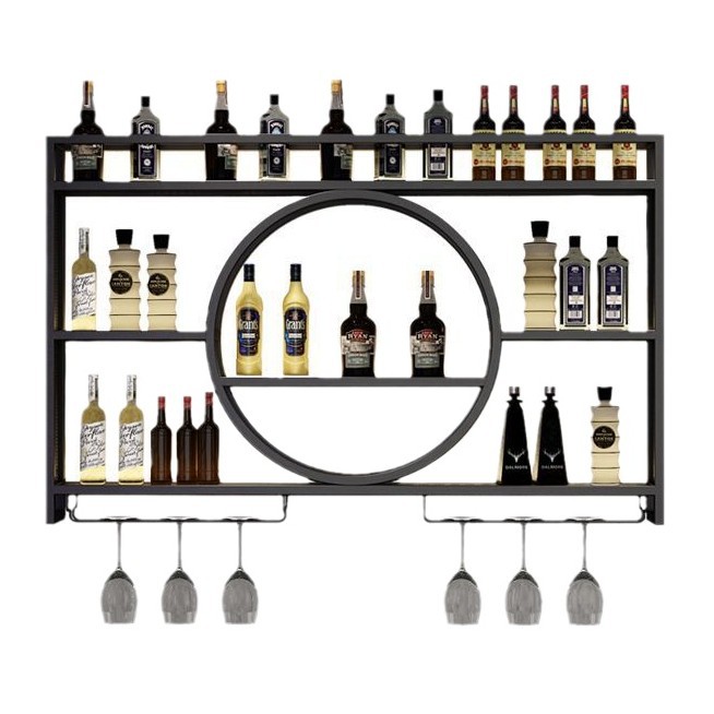 Iron Bar Red Wine Rack Dismounting Wall-mounted Display Cabinet Storage Rack Wall-mounted Modern Red Wine Rack for Restaurant