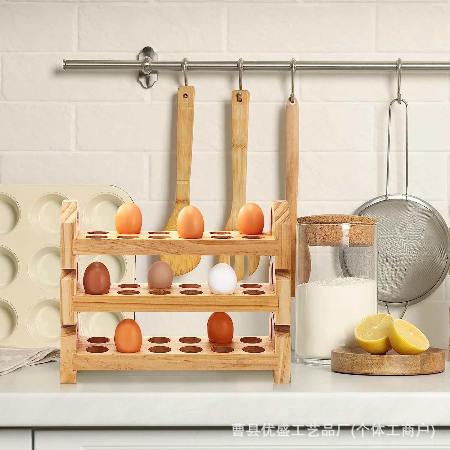 Cross-border Wooden Egg Rack Kitchen Countertop Egg Storage Tray Household Stackable Wooden Egg Tray Display Rack