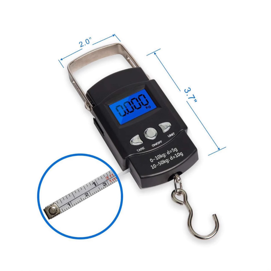 Portable Handheld Scale Luggage Scale 50kg Hook Scale Fishing Scale with Tape Measure Food Buying Scale Hook Scale Amazon