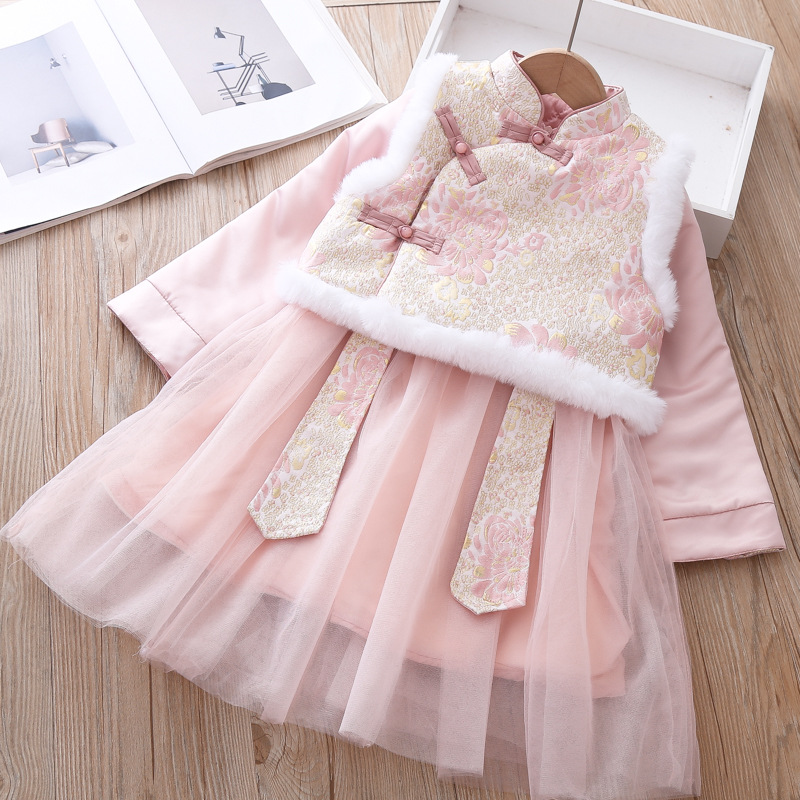 2953 Hanfu Girls' Chinese-style Long-sleeved Winter Children's Ancient Costume Tang Suit Thickened New Year's Service