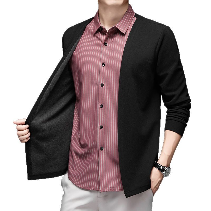 Men's Shirt Collar Fake Two-piece Autumn New Fashion Men's Long-sleeved Two-piece Set Middle-aged Casual Jacket Cardigan Men