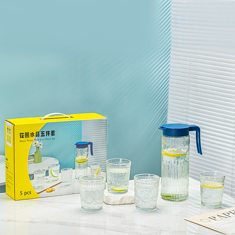 [В наличии] Жаропрочный холодный чайник из боросиликатного стекла, набор из пяти/семи предметов