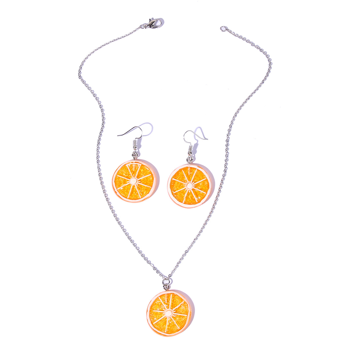 W743 Li Meng Jewelry Spring and Summer Fashion Fruit Earrings Necklace Personalized Casual Resin Lemon Slice Jewelry Set for Women