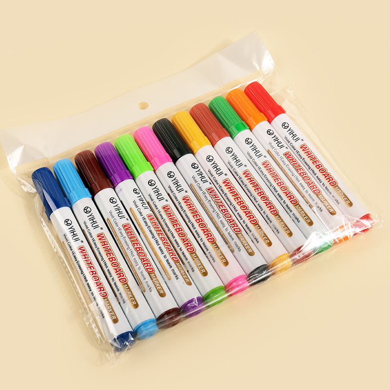 Yihui large capacity 12 color water-based pen erasable whiteboard pen office writing board thick head message marker wholesale