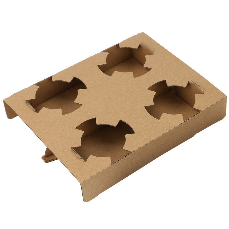 Disposable Milk Tea Cups, Thickened Pulp Single Cup Holder, Yellow Kraft Paper Corrugated Double Cup Holder, Packaged for Four Cups, Portable Packaging