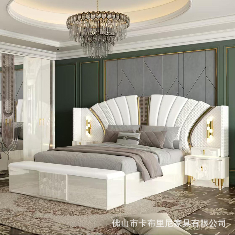 Cross-Border Modern Panel Suite Double Bed Wardrobe Dresser Combination Set Luxury Bedroom Furniture Whole House