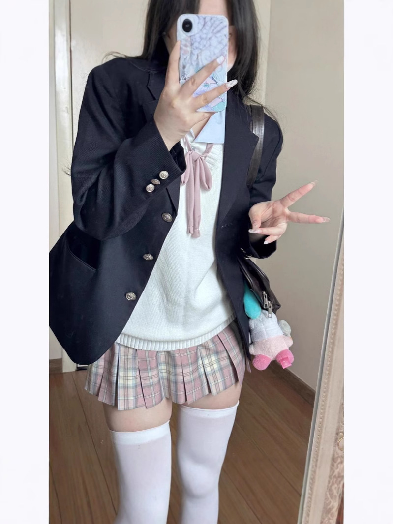 [Cherry Nai Spring] Genuine jk Pleated Skirt Half-length Skirt Japanese Joker Girl Plaid School for College