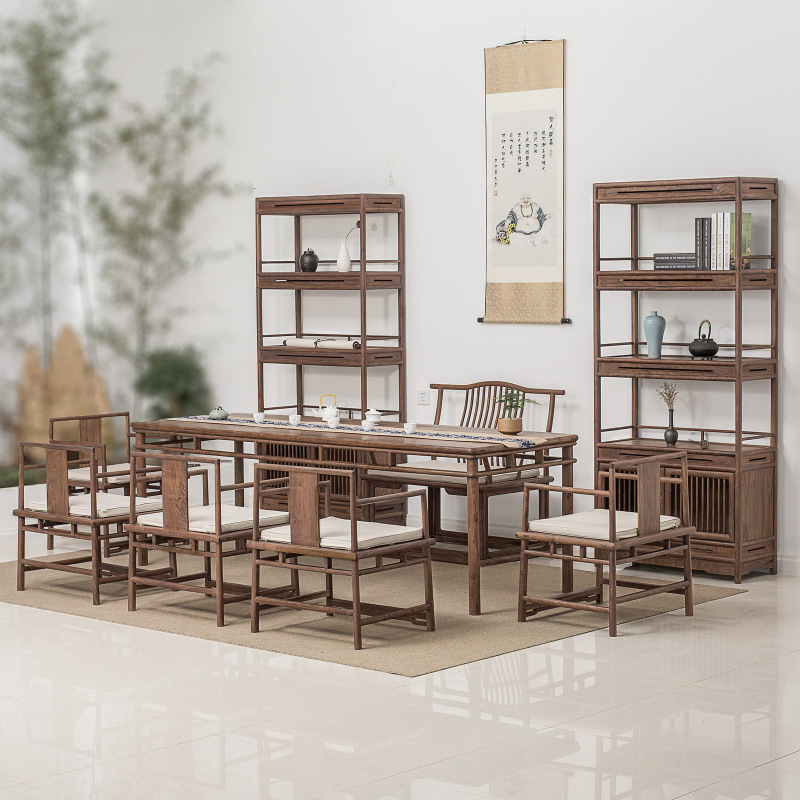 Новый китайский стиль, комбинация стола и стульев из старого вяза и черного ореха