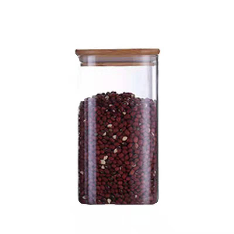 High Borosilicate Glass Square Storage Jar Transparent Coarse Grain Tea Jar Candy Food Kitchen Seasoning Storage Sealed Jar
