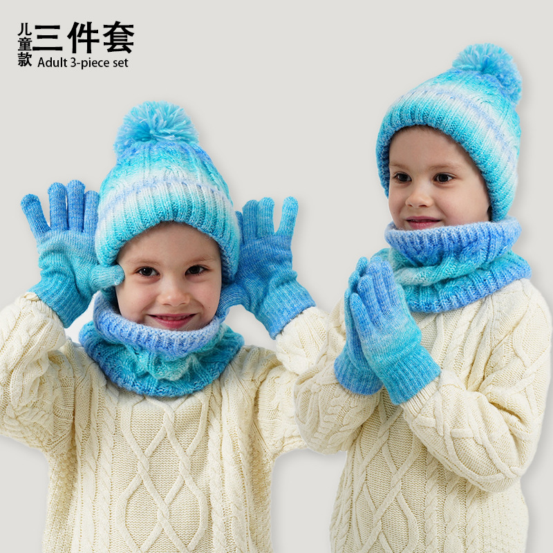 Cross-Border New European and American Children's Hat, Scarf and Gloves Three-Piece Set Autumn and Winter Fleece-Lined Thickened Single-Ball Baby Hat