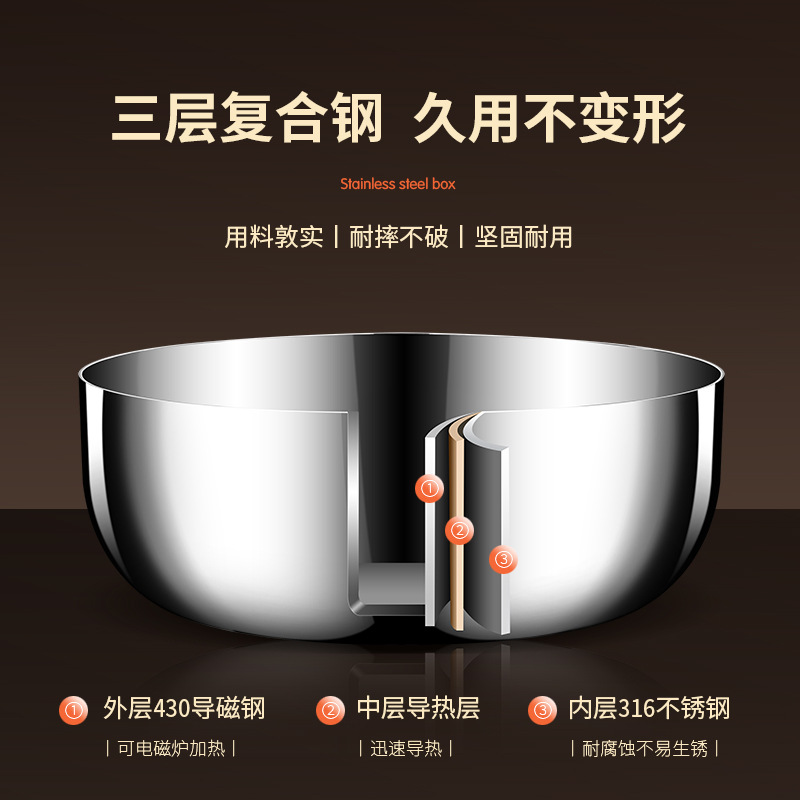316 stainless steel thickened three-layer steel and basin deepened kneading basin hair basin hot pot soup basin with lid food grade