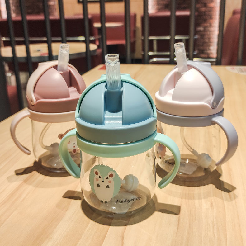 2021 straw children's water Cup infant handle drinking cup with gravity ball PC material plastic water Cup