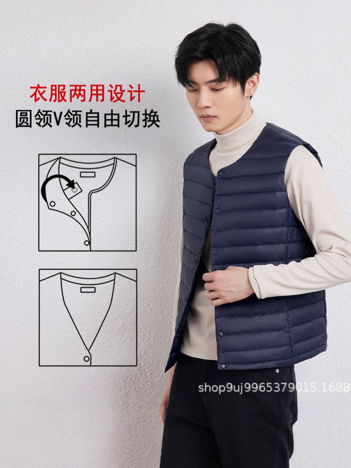 2025 New Men's Collarless down Vest V-Neck Lightweight down Jacket Warm Inner Wear Large Size Vest Coat