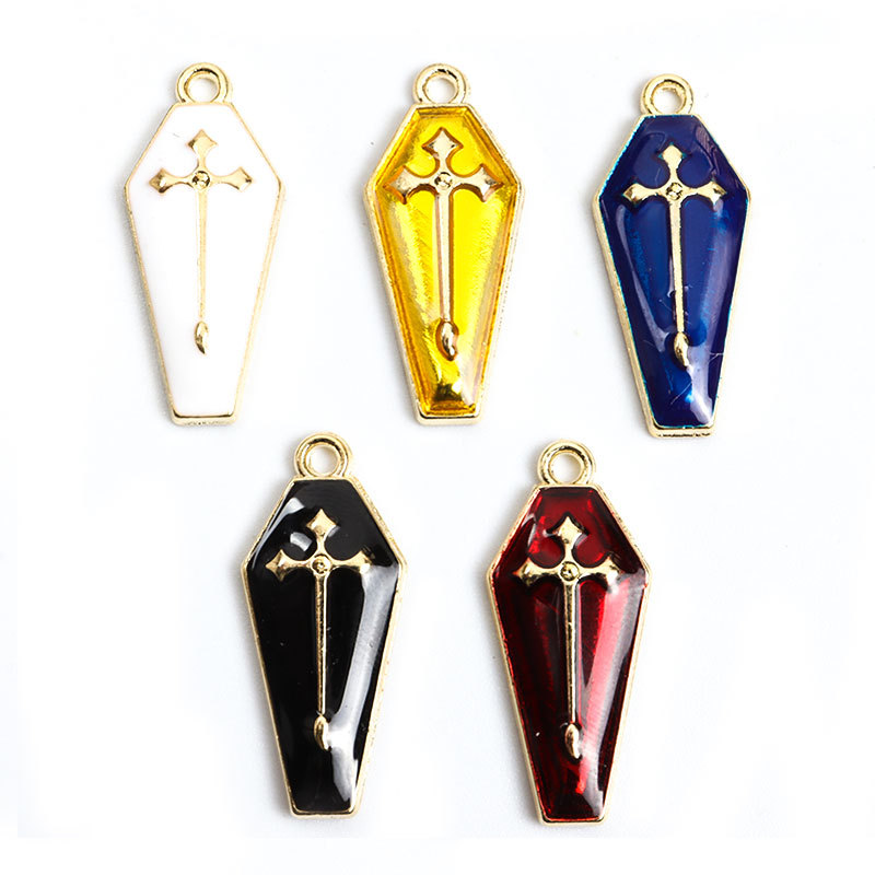 Cross-border New Vampire Cross Coffin Oil Drop Pendant Halloween Earrings Necklace Bracelet Pendant Accessories Batch